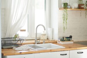 modern kitchen with close up on sink
