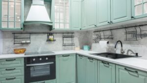 kitchen with a green color theme